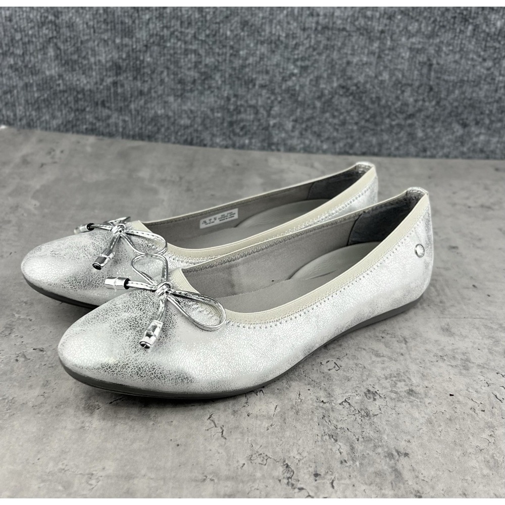 Hush Puppies Womens 5.5 M Silver Metallic Bow Ballet Flats Shoes HK105130